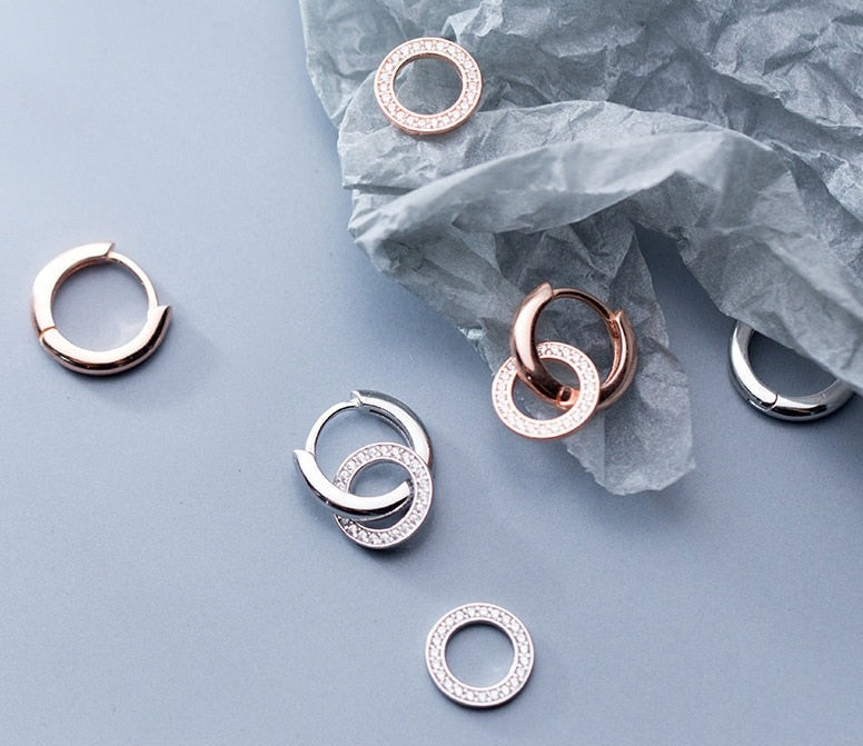 Brinco Dupla Argola Cravejado em Prata 925