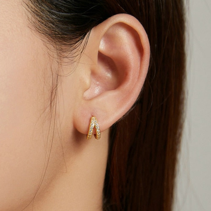 Brinco Dupla Argola Zircônia em Prata 925