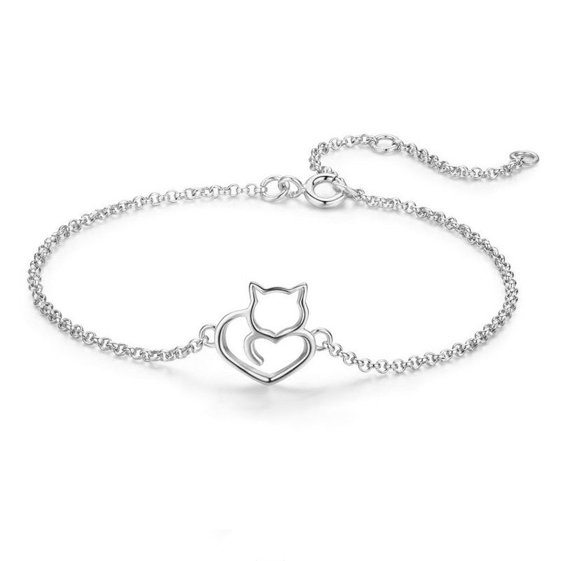 Pulseira Gatinho Coração em Prata 925