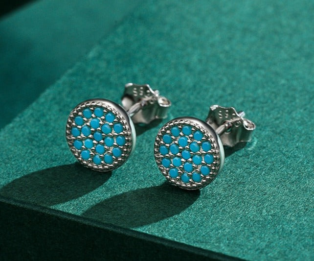 Brinco Pontos Turquesa Redondo em Prata 925