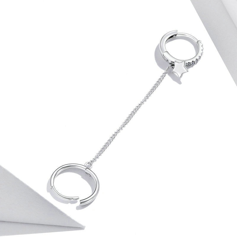 Brinco Estrela Com Corrente em Prata 925