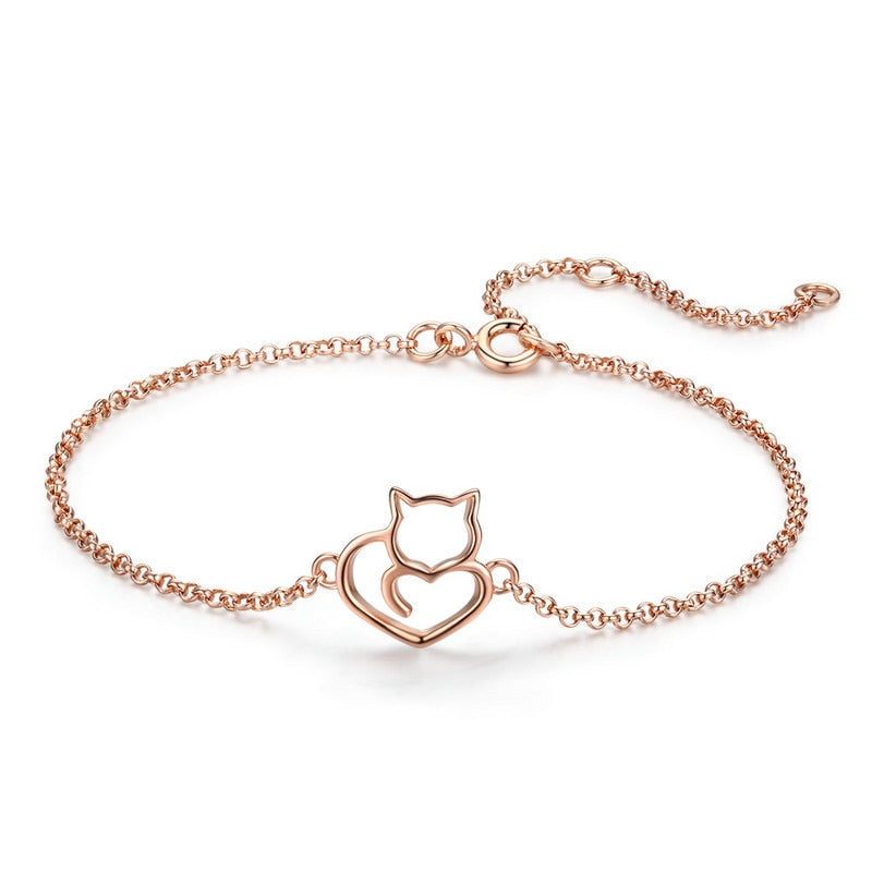 Pulseira Gatinho Coração em Prata 925