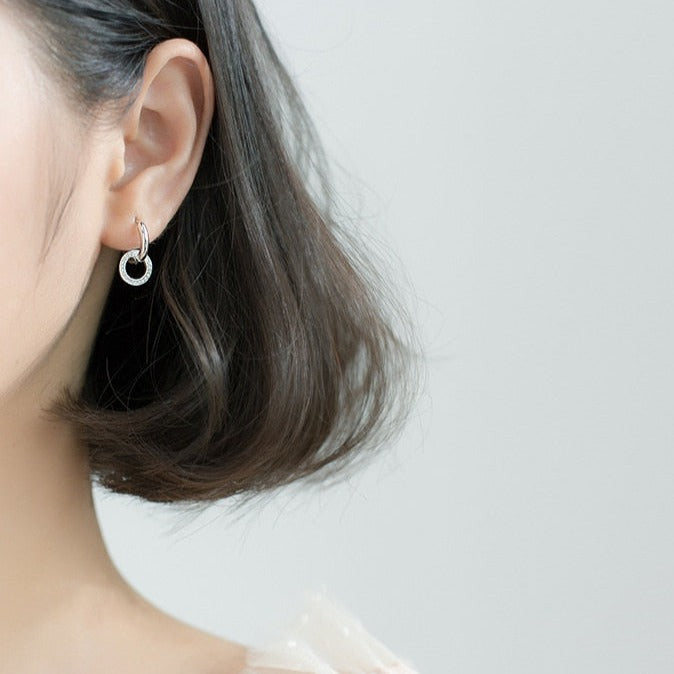 Brinco Dupla Argola Cravejado em Prata 925