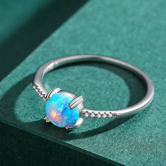 Anel Opala Redonda em Prata 925