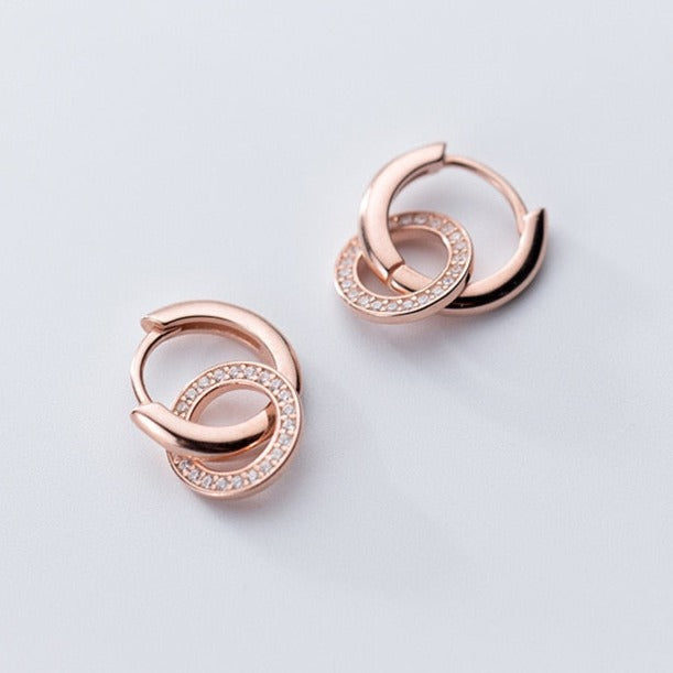 Brinco Dupla Argola Cravejado em Prata 925