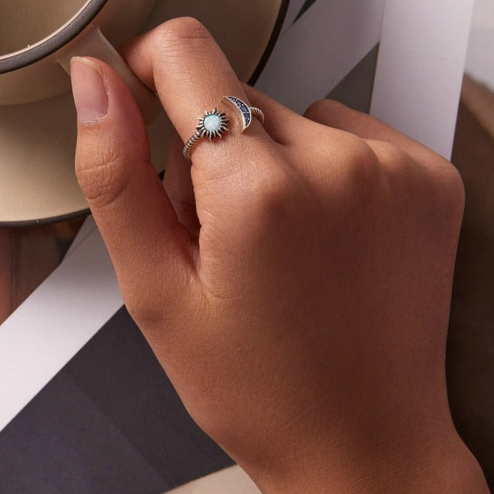 Anel Opala Sol e Lua em Prata 925