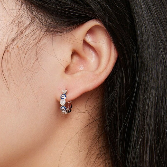 Brinco Coração Olho Grego em Prata 925