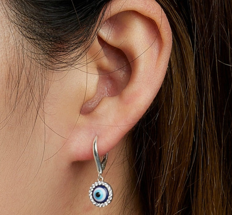 Brinco Pendente Olho Grego Redondo em Prata 925