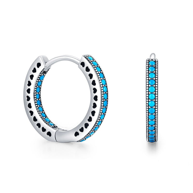 Brinco Turquesa Corações em Prata 925