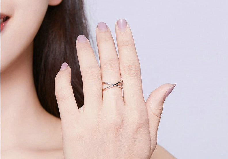 Anel Duplo Cruzado Clássico em Prata 925