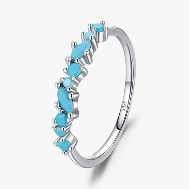 Anel Turquesa Cravejado Irregular em Prata 925