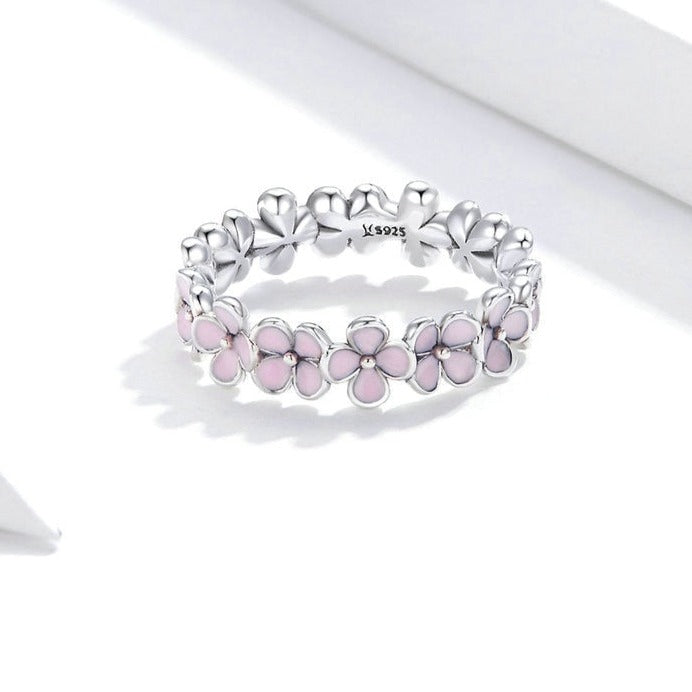 Anel Flor Delicada Rosa em Prata 925