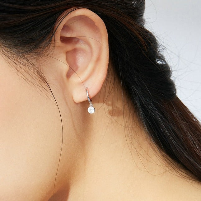 Brinco Pendente Redondo Zircônia em Prata 925