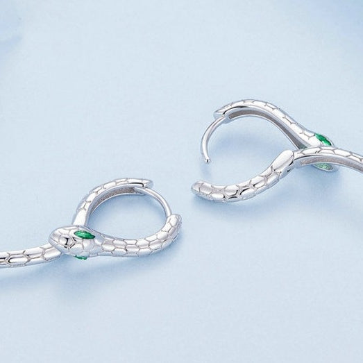 Brinco Serpente Zircônia Verde em Prata 925