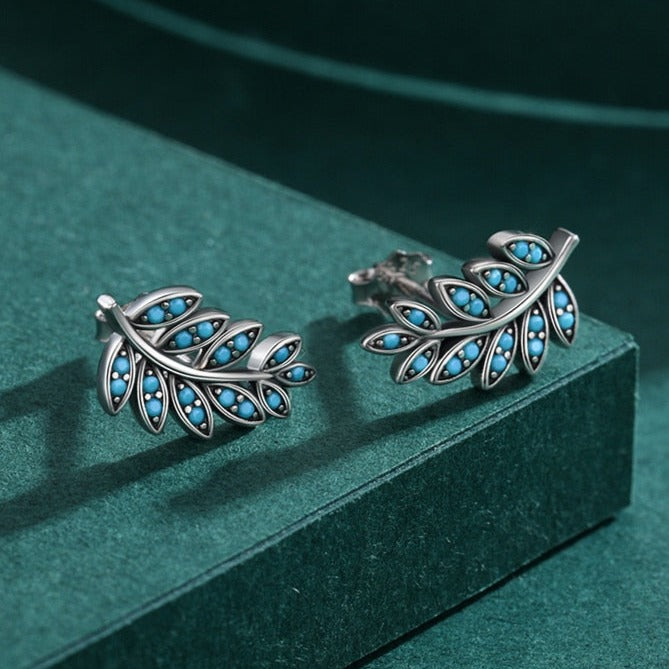 Brinco Folha Turquesa em Prata 925