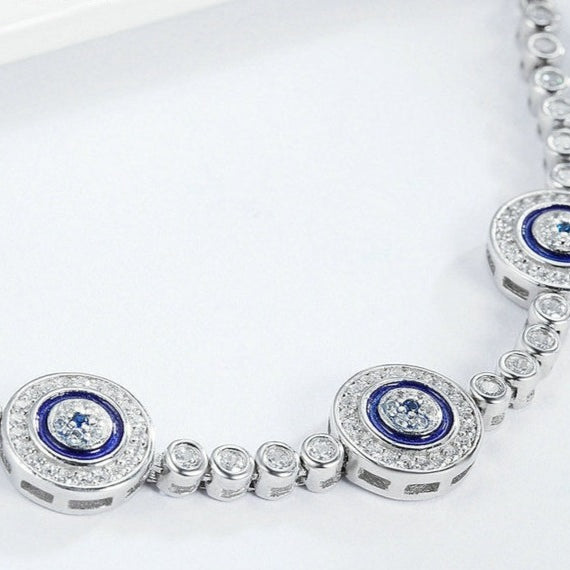 Pulseira Ajustável Olho Greto Triplo em Prata 925