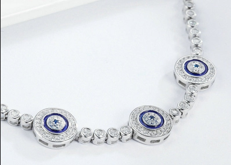 Pulseira Ajustável Olho Greto Triplo em Prata 925