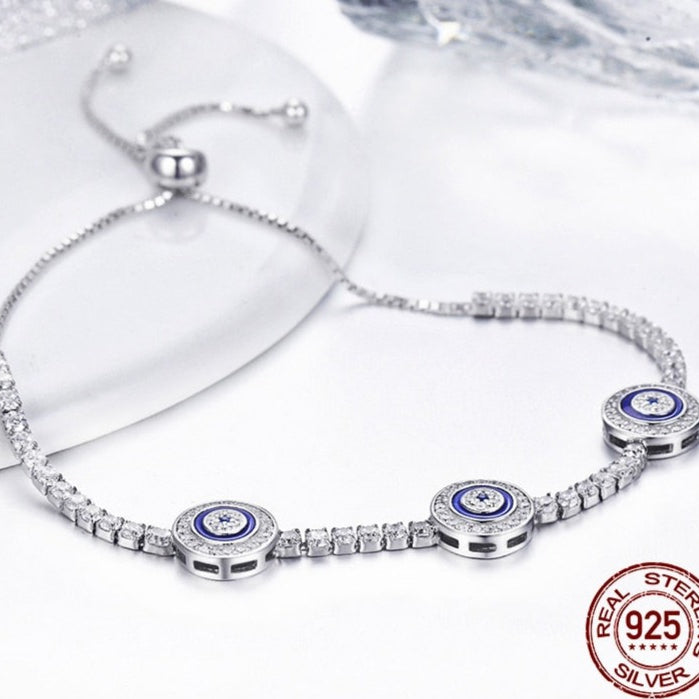 Pulseira Ajustável Olho Greto Triplo em Prata 925