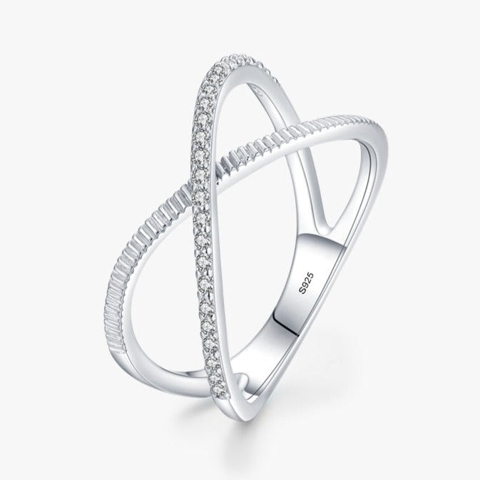 Anel Cruzado Zircônia em Prata 925