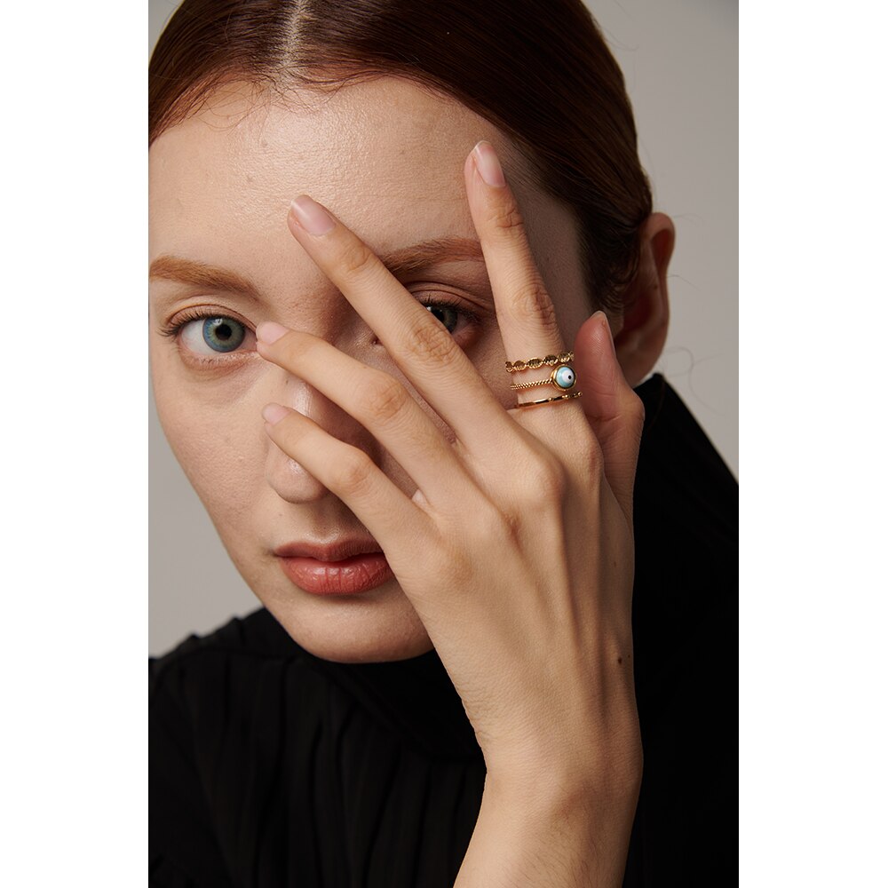 Anel Ajustável Olho Grego em Ouro