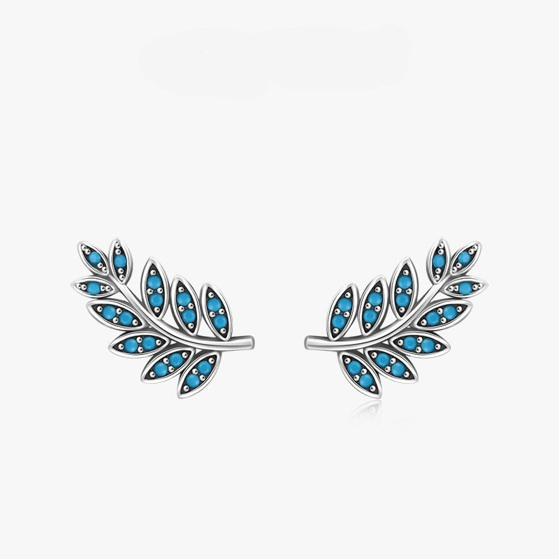 Brinco Folha Turquesa em Prata 925