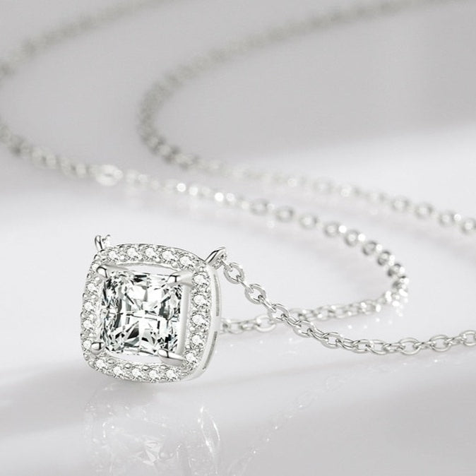 Colar Pendente Quadrado Duplo Zircônia em Prata 925