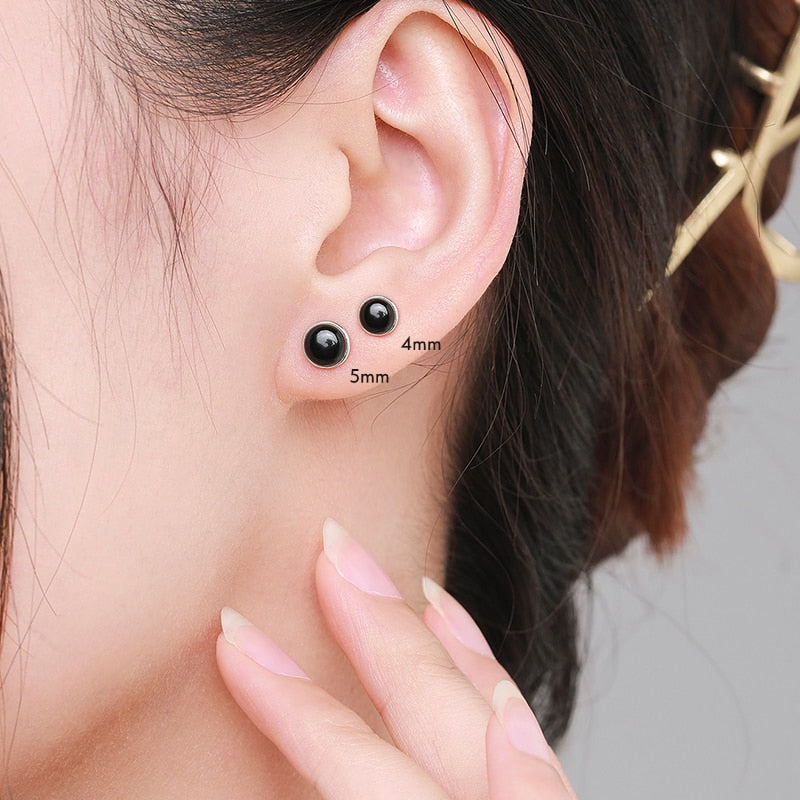 Brinco Ágata Negra Redondo em Prata 925