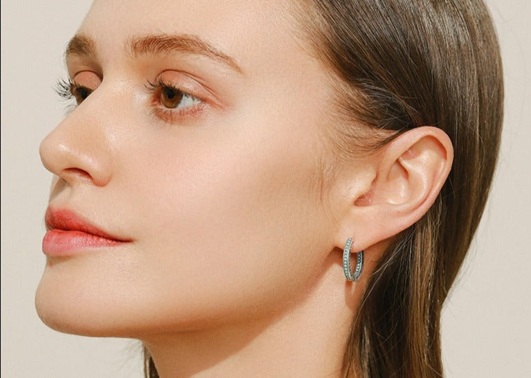 Brinco Turquesa Corações em Prata 925