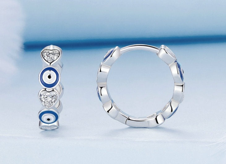 Brinco Coração Olho Grego em Prata 925
