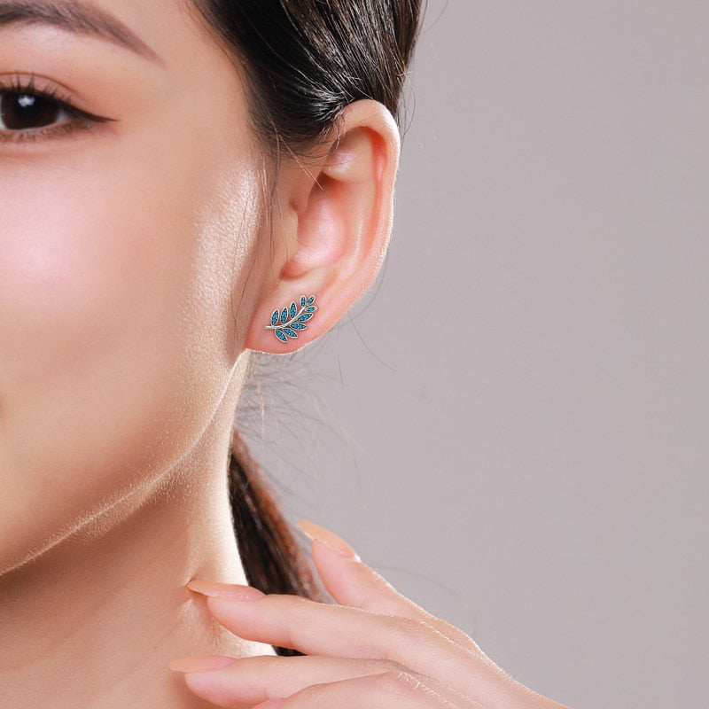 Brinco Folha Turquesa em Prata 925