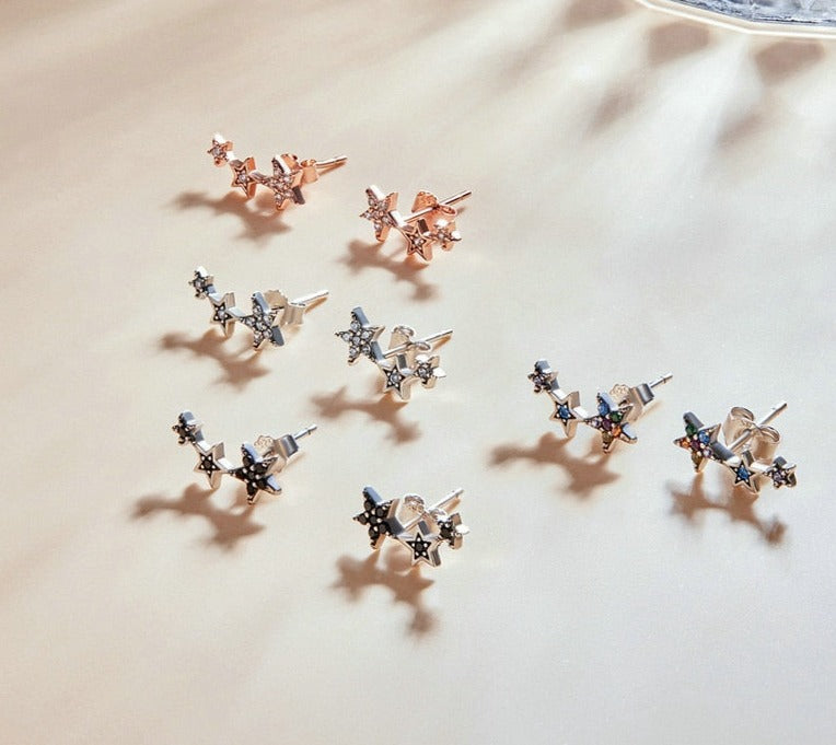 Brinco Triplo Estrela em Prata 925