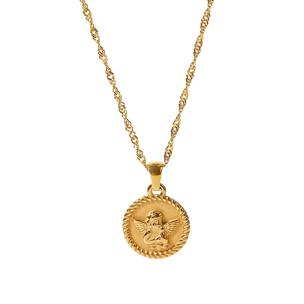Colar Banhado Em Ouro 18k Anjo Medalha