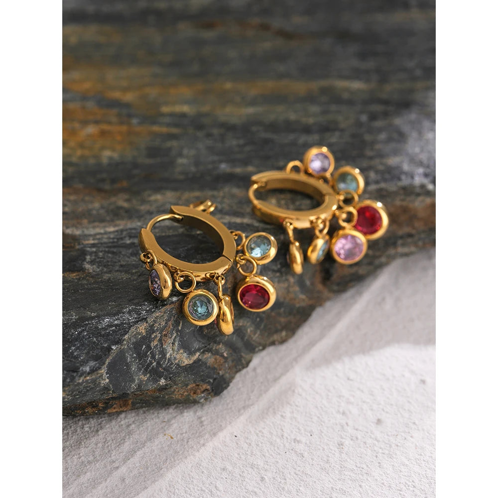 Brinco em Ouro 18k Argola Esferas em Zircônia