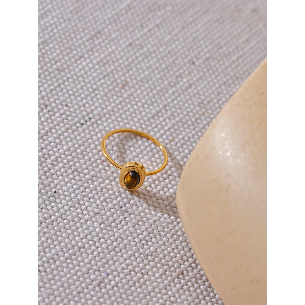 Anel Minimalista Pedra Natural Oval