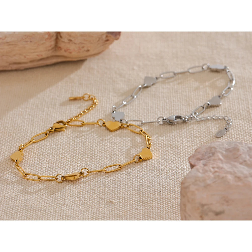 Pulseira Corrente Corações Intercalados