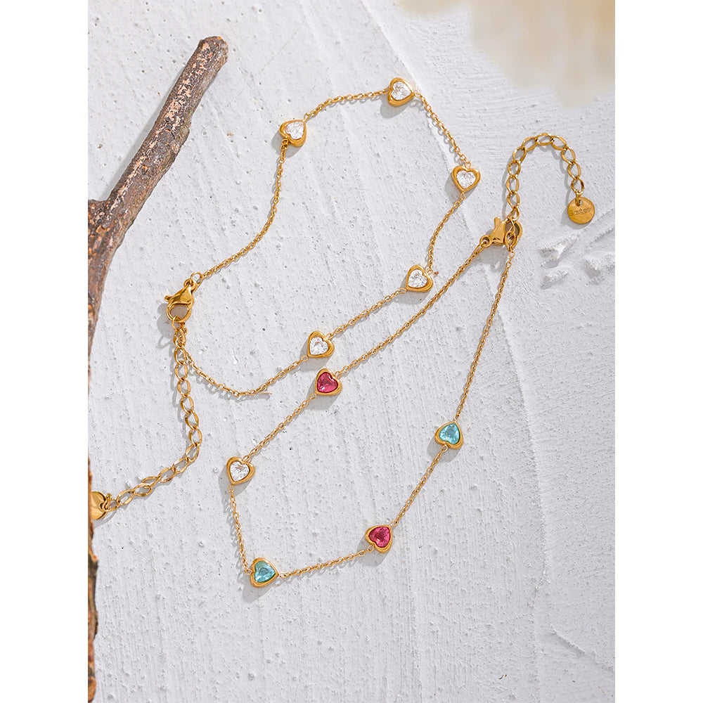 Pulseiras Múltiplos Corações em Zircônia e Ouro 18k