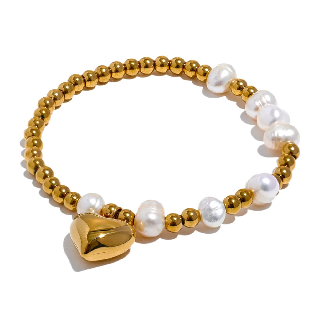 Pulseira Coração e Pérolas Corrente Esferas