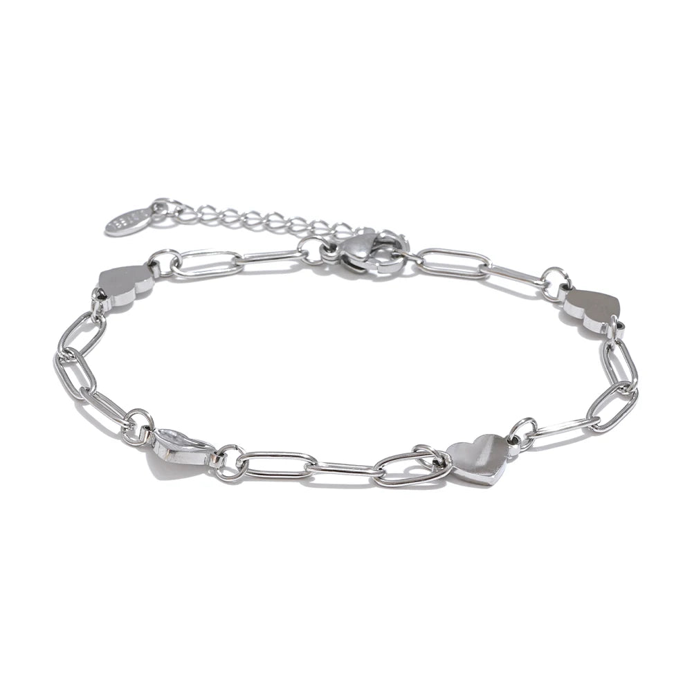 Pulseira Corrente Corações Intercalados