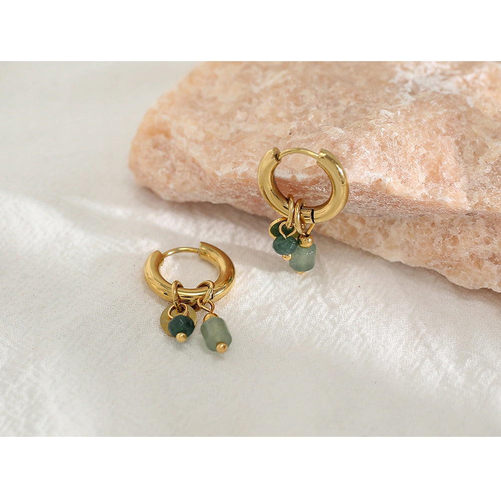 Brinco Argola Pedras Pendentes em Ouro