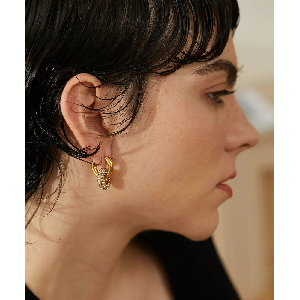 Brinco em Ouro 18k Argola Dupla Cravejado