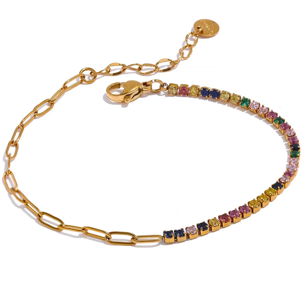 Pulseira Meio Corrente Meio Cravejada