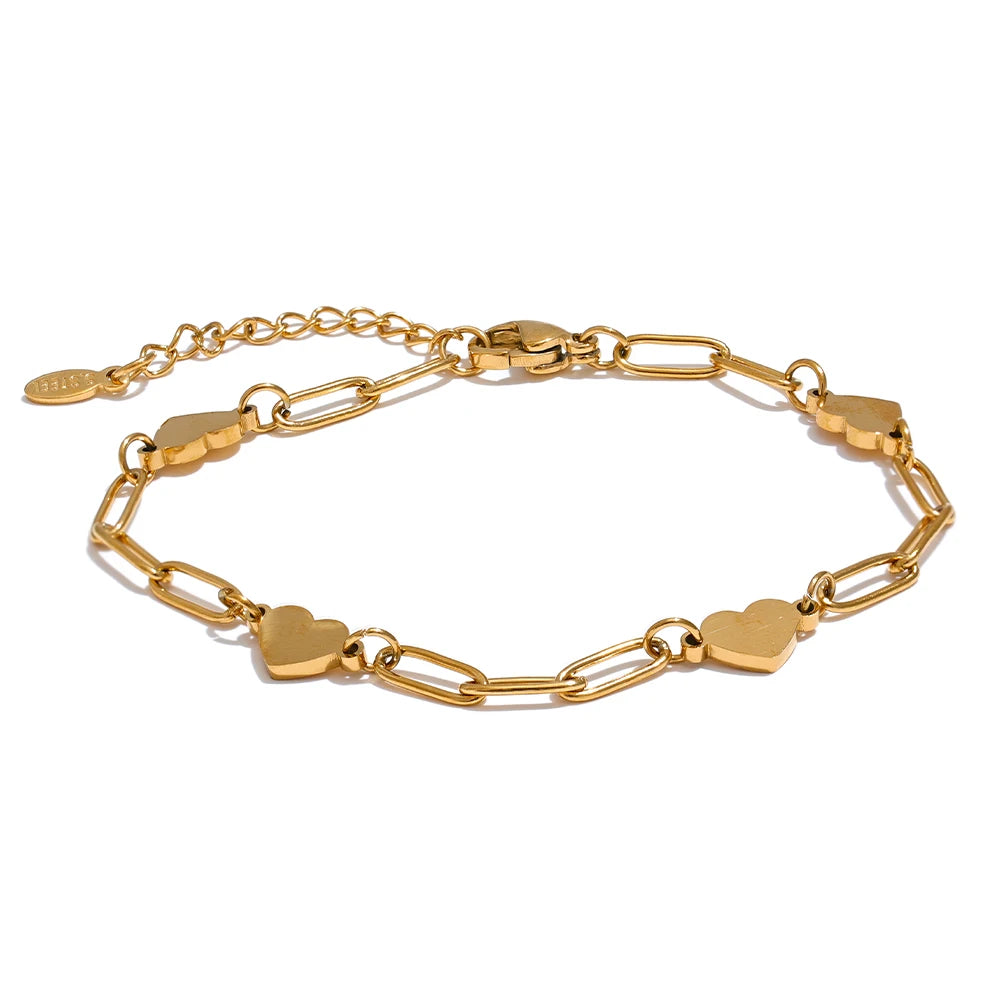 Pulseira Corrente Corações Intercalados