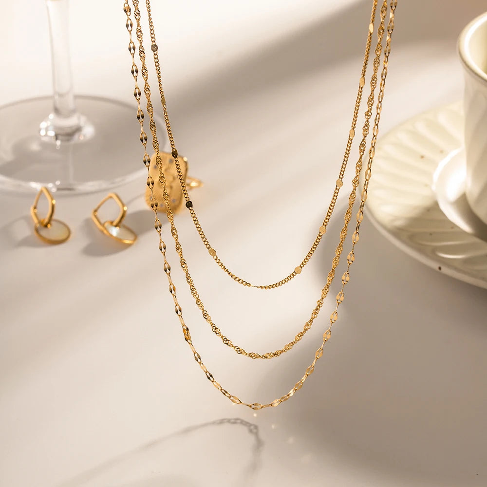 Colar Kit Com 3 Peças Minimalistas em Ouro 18k