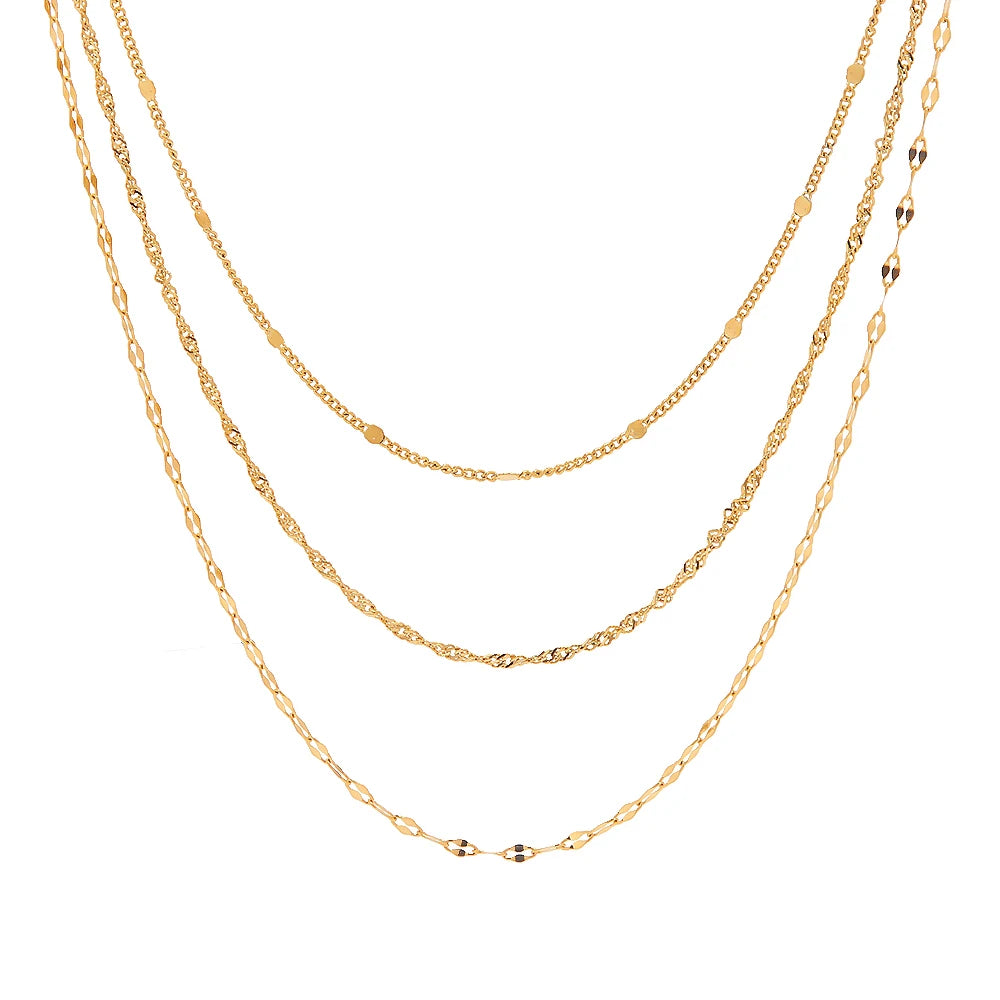 Colar Kit Com 3 Peças Minimalistas em Ouro 18k