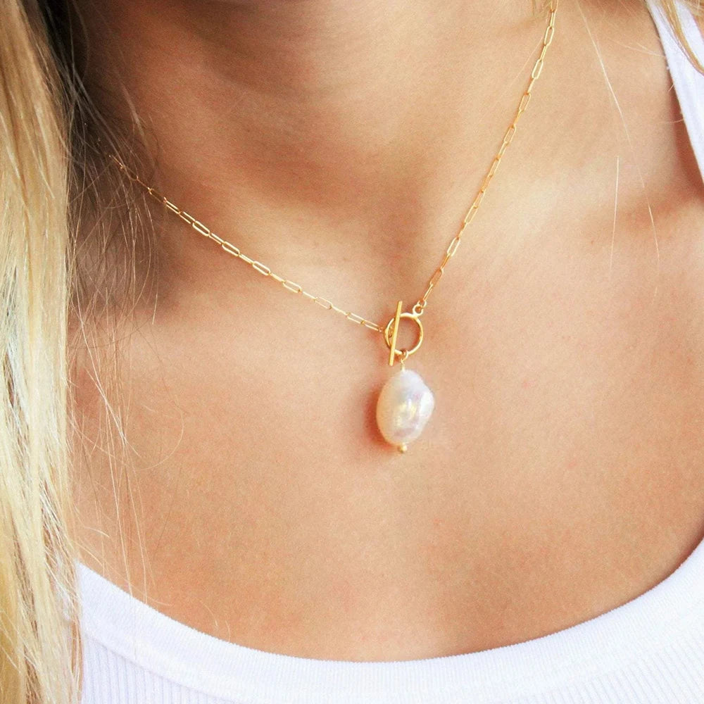 Colar Pérola Corrente Minimalista Elegante
