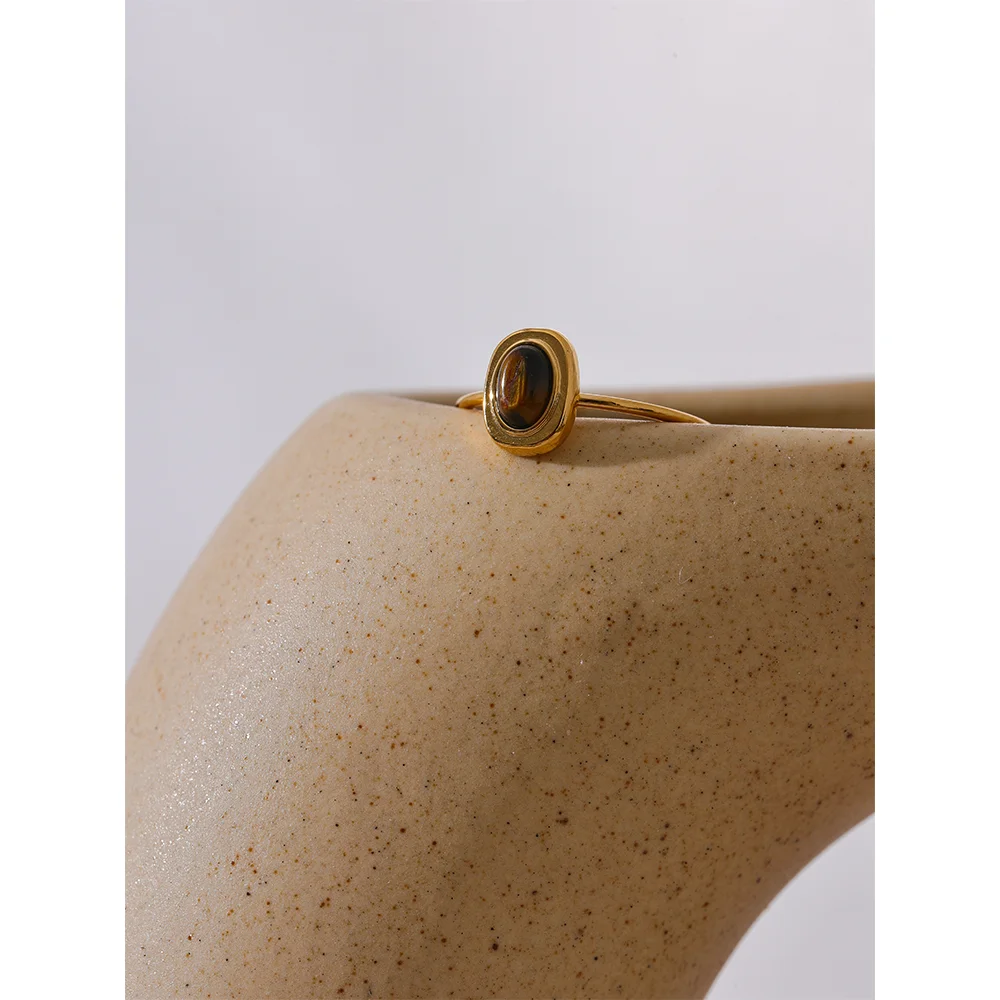 Anel Minimalista Pedra Natural Oval
