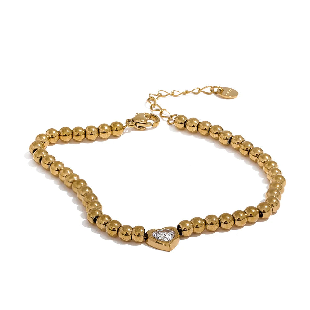 Pulseira Esferas Detalhe Coração Zircônia