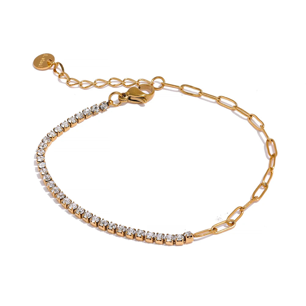 Pulseira Meio Corrente Meio Cravejada