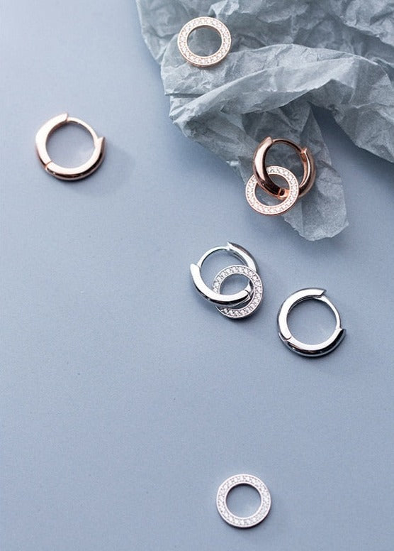 Brinco Dupla Argola Cravejado em Prata 925