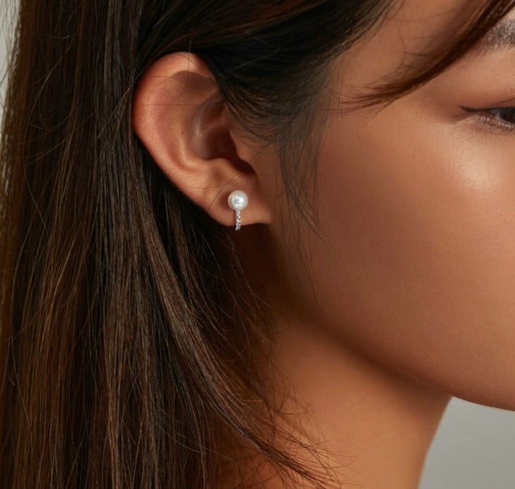 Brinco Fivela Pérola e Zircônia em Prata 925